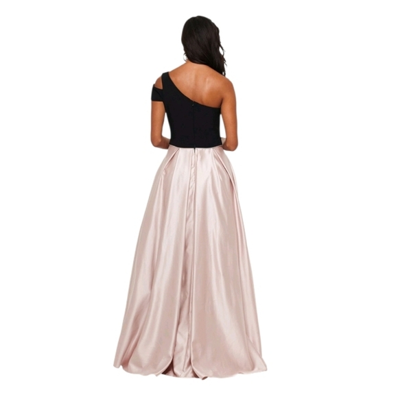 Betsy & Adam One-Shoulder Satin Ballgown Black/Champagne Size 8 $259 - Picture 2 of 7